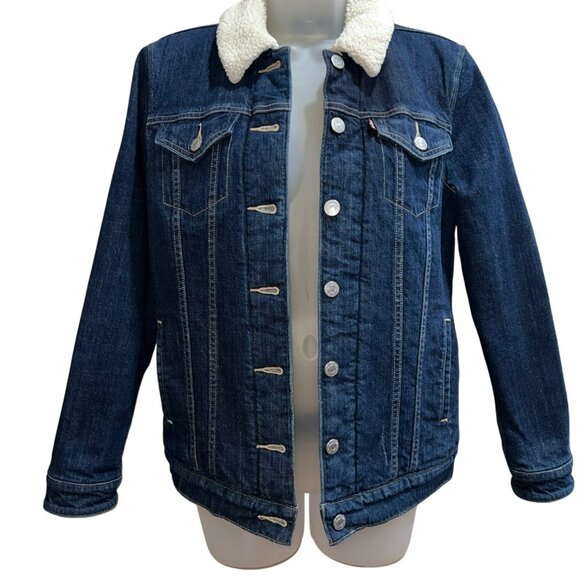 Levis Womens Sherpa Trucker Jacket Denim Blue Size S - Picture 2 of 12